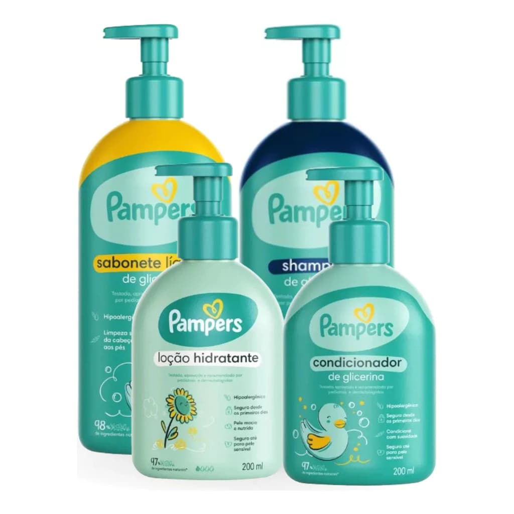 Kit Pampers Shampoo, Cond, Sabonete E Loção Hidratante Bebê